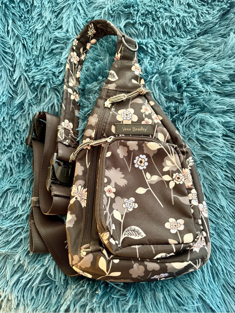 Vera Bradley Black Floral Crossbody Sling Bag